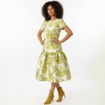 Yellow Floral Drop Waist Midi Dress - Image 3