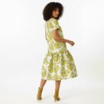 Yellow Floral Drop Waist Midi Dress - Image 7