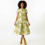 Yellow Floral Drop Waist Midi Dress - Image 2