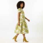 Yellow Floral Drop Waist Midi Dress - Image 6