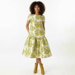 Yellow Floral Drop Waist Midi Dress