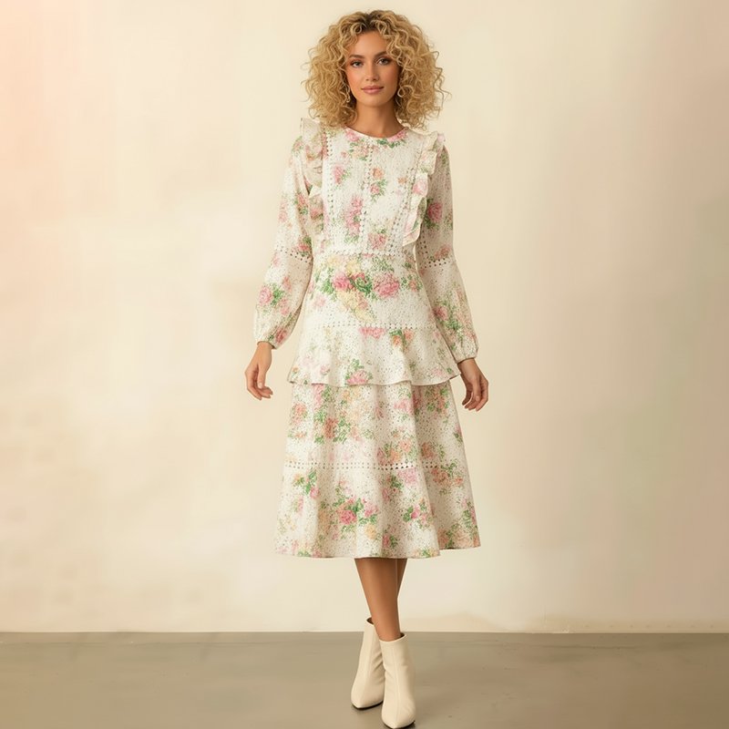 PicjamDownload-2025-09-21T181046.881 White floral long sleeve midi dress - Image 1