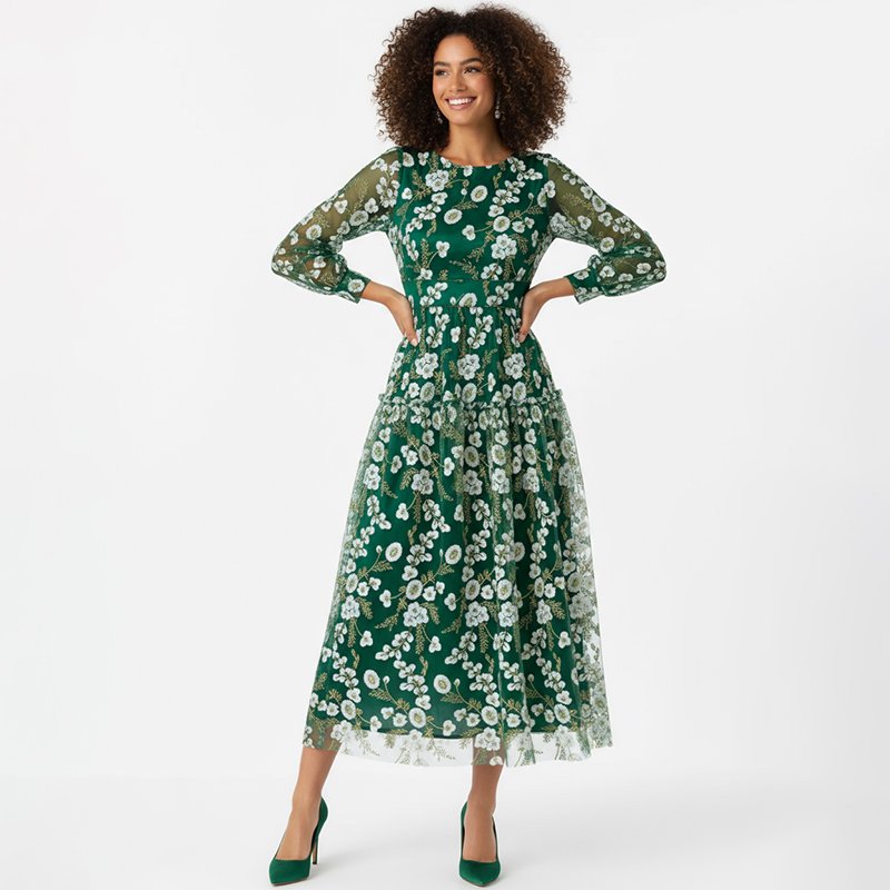 PicjamDownload-2025-09-21T184347.001 Floral Embroidered Long Sleeve Dress - Image 1