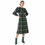 Green Plaid Ruffle Midi Dress