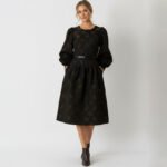 Floral Jacquard Belted Midi Dress