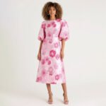 Pink Puff Sleeve Jacquard Dress - Image 3
