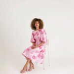 Pink Puff Sleeve Jacquard Dress - Image 5