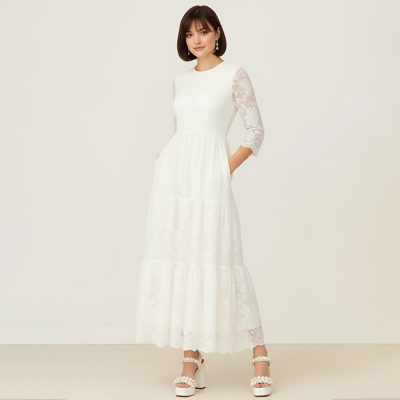 PicjamDownload-2025-09-22T211600.654 White Lace Sleeve Maxi Dress - Image 1