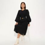 Chic Black Pleated Midi Dress - Image 3