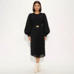 Chic Black Pleated Midi Dress - Image 4