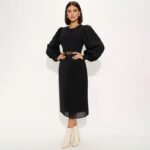 Chic Black Pleated Midi Dress - Image 2