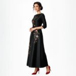 Black Embroidered A-Line Gown - Image 3