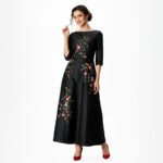 Black Embroidered A-Line Gown