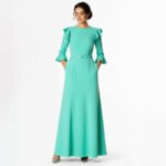 Aqua Ruffle Sleeve Maxi Dress