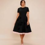 Floral Appliqué Black Midi Dress - Image 2