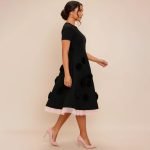 Floral Appliqué Black Midi Dress - Image 5
