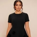 Floral Appliqué Black Midi Dress - Image 6