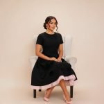 Floral Appliqué Black Midi Dress - Image 3