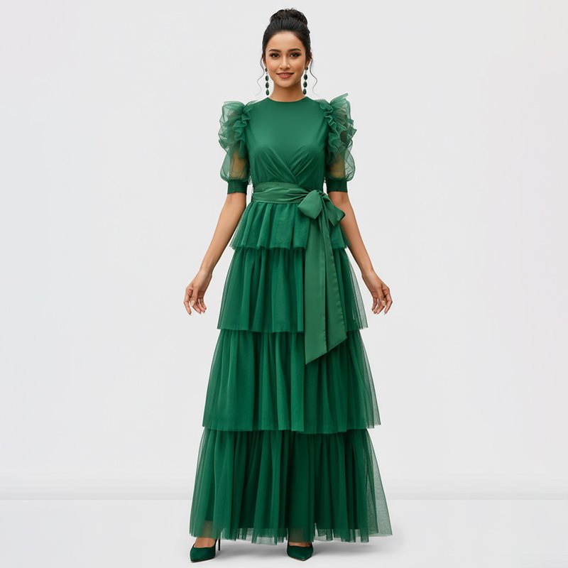 PicjamDownload-96 Elegant Ruffle Sleeve Maxi Dress - Image 1