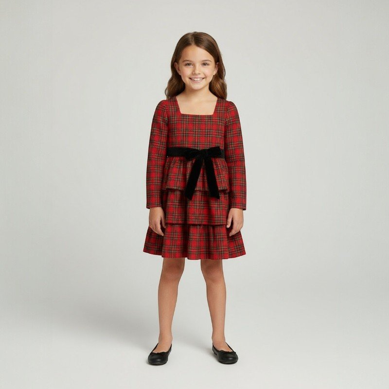 Girls Holiday Tartan Tiered Dress1 Girls Holiday Tartan Tiered Dress - Image 1