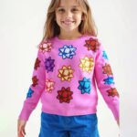Girls Pink Gift Bow Christmas Sweater - Image 4