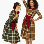 Christmas Plaid Bow Midi Dress