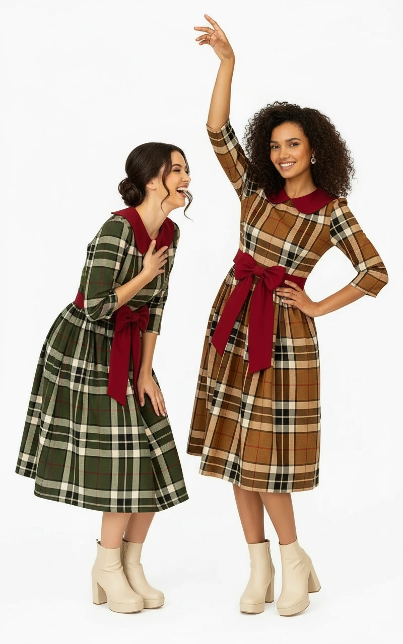 PicjamDownload - 2025-10-06T233618.871 Christmas Plaid Bow Midi Dress - Image 1