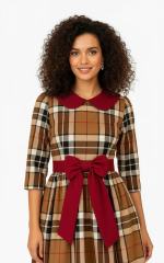 Christmas Plaid Bow Midi Dress - Image 3