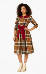 Christmas Plaid Bow Midi Dress - Image 5