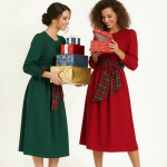 Red Plaid Bow Midi Dress