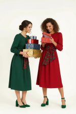 Red Plaid Bow Midi Dress