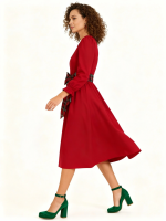 Red Plaid Bow Midi Dress - Image 6