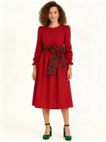 Red Plaid Bow Midi Dress - Image 2