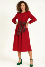 Red Plaid Bow Midi Dress - Image 5