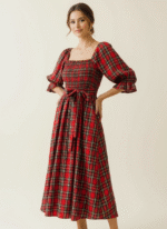 Red Holiday Plaid Midi Dress - Image 2