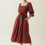 Red Holiday Plaid Midi Dress