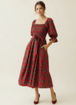 Red Holiday Plaid Midi Dress