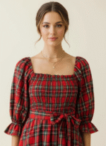 Red Holiday Plaid Midi Dress - Image 3