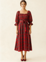 Red Holiday Plaid Midi Dress - Image 4