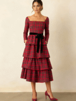 Holiday Tartan Tiered Midi Dress - Image 4