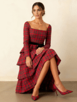 Holiday Tartan Tiered Midi Dress - Image 5